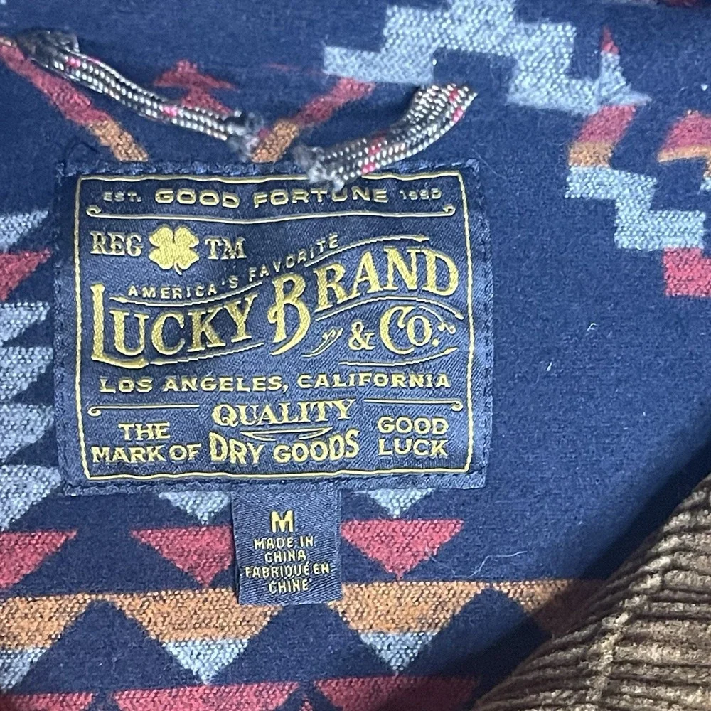 Vtg Lucky Brand Canvas Barn Chore‎ Coat Jacket Mens M Aztec Blanket Lined Hood
